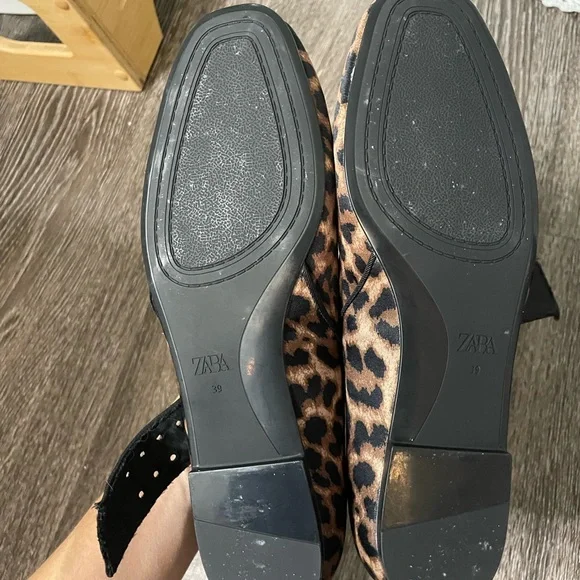 Zara Leopard Print Mary Jane Flats - Brown/Black - Picture 4 of 4